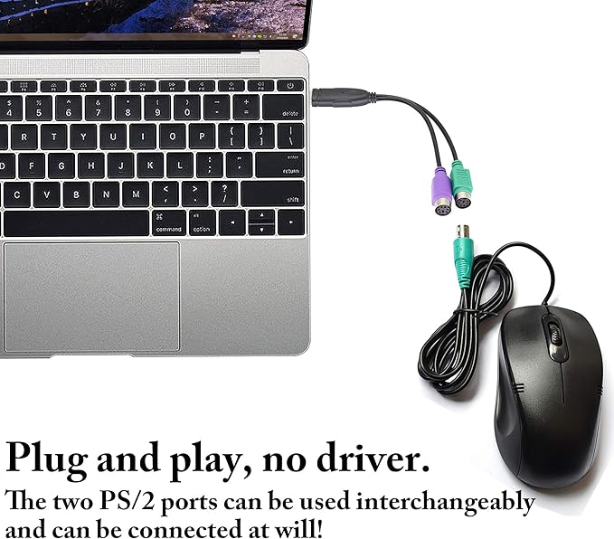 zdyCGTime USB to PS2 Adapter, Keyboard Mouse Converter, MD6 Female Splitter, 19CM, Black, Supports Win98/ME/2000/XP/7/8/8.1