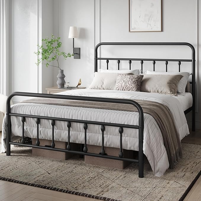 Yaheetech Classic Metal Platform Bed Frame Mattress Foundation with Victorian Style Iron-Art Headboard/Footboard/Under Bed Storage/No Box Spring Needed/Full Size Black