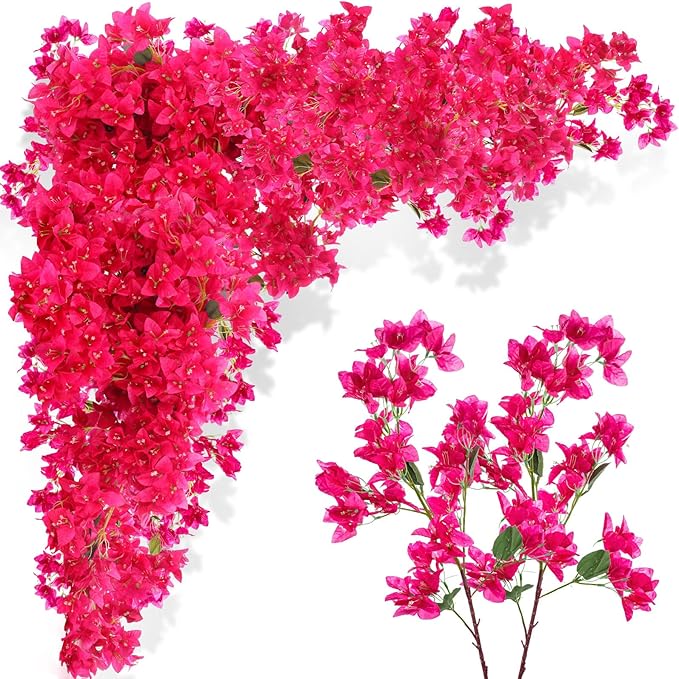 16 Pack Artificial Bougainvillea Floral 38" Silk Long Stem Bougainvillea Plants Hanging Table Centerpiece for Home Wedding Indoor Outdoor Decorations (Rose Red)