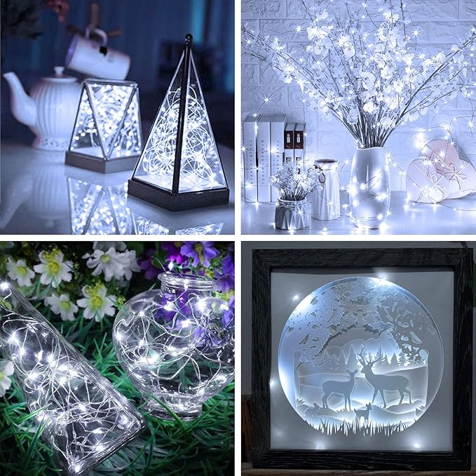 Olafus 16 Pack Fairy Lights Battery Operated, IP68 Waterproof Mini String Light, 7ft Small LED Bottle Light for Wedding Vase Centerpieces Table Decorations Christmas Indoor Party Jars Gift Cool White