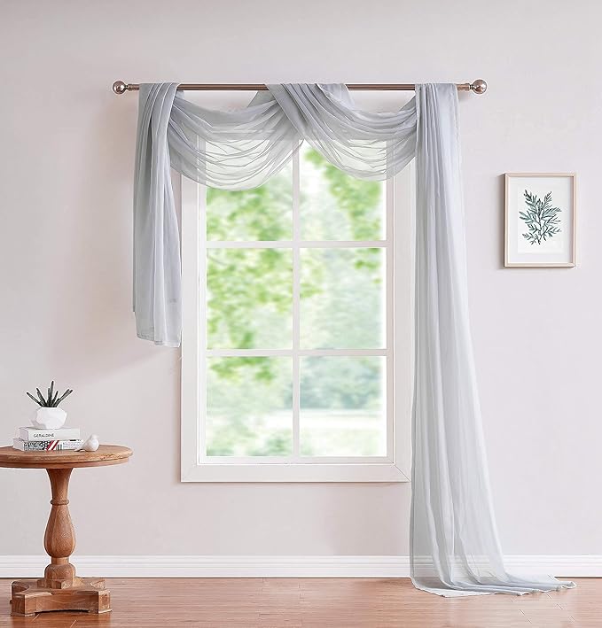 LinenZone Silver Window Scarf Valance in 288 Inch Size. Use Window Scarves as Canopy Bed or Backdrop Curtains, Curtain Scarf, or Sheer Fabric for Draping. (Amazing 55 x 288, Silver)