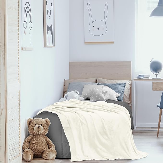 Utopia Bedding Fleece Blanket Twin Size Ivory 300GSM Luxury Anti-Static Fuzzy Soft Microfiber Bed Blanket (60x80 Inch)