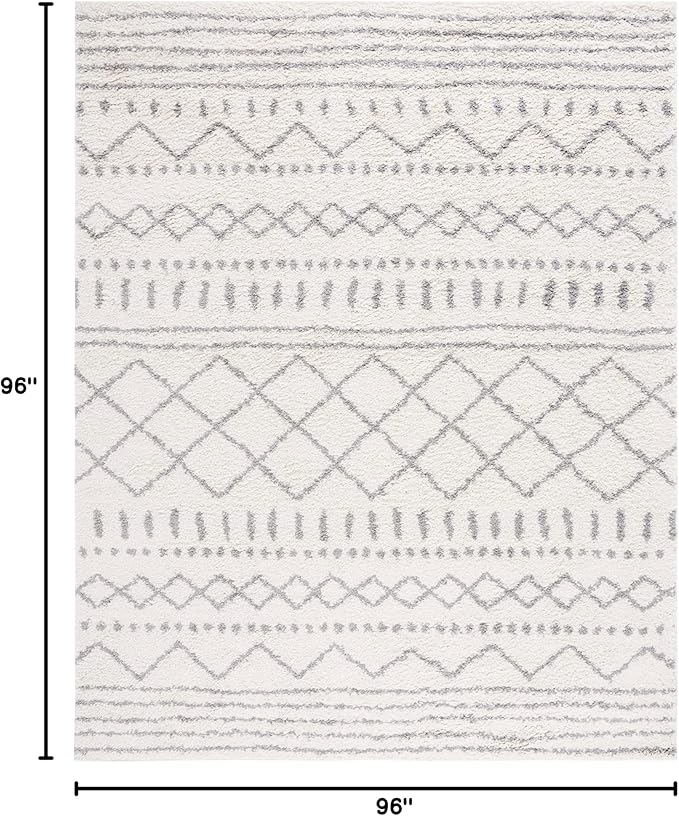 SAFAVIEH Arizona Shag Collection Area Rug - 8' Square, Ivory & Grey, Moroccan Design, Non-Shedding, 1.6-inch Thick, Ideal for High Traffic Areas in Living Room, Bedroom (ASG741F-8SQ)