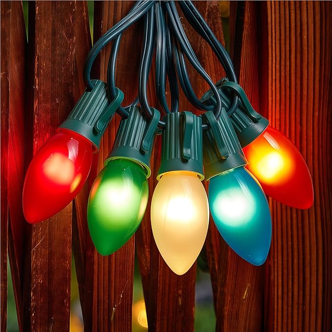 Minetom Ceramic Multicolor Christmas Lights, C9 25 Feet Vintage Incandescent Lights with Opaque Bulbs for Patio Fence Roofline Outdoor Indoor Holiday Decorations, 25 Bulbs with 2 Spare