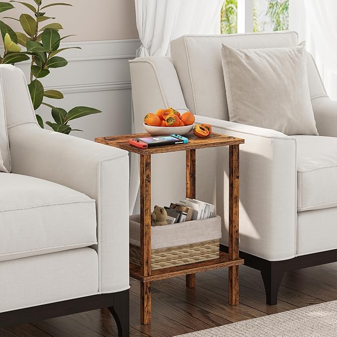 TUTOTAK End Table, Set of 2, Side Table, Nightstand, 2-Tier Storage Shelf, Sofa Table for Small Space, Living Room, Bedroom, Brown TB01BB035C