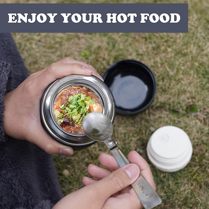 Thermo for Hot Food & Drinks, Thermo Lunch Box, 17oz Vacuum Insulated Food Container with Spoon&Drawstring Bag, Soup Thermo for Adults, Black