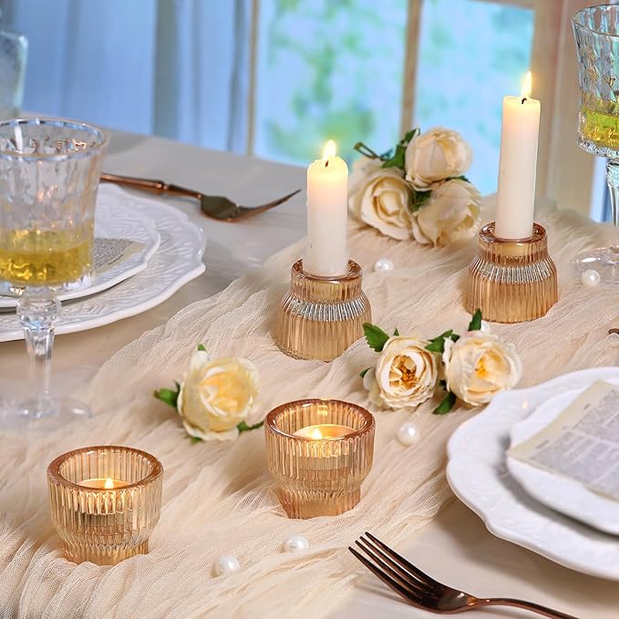 12pcs Gold Glass Candlestick Holders, Taper Candle Holders Tea Light Candle Holder for Wedding Centerpieces Table Decorations, Votive Candle Holders for Table Decor