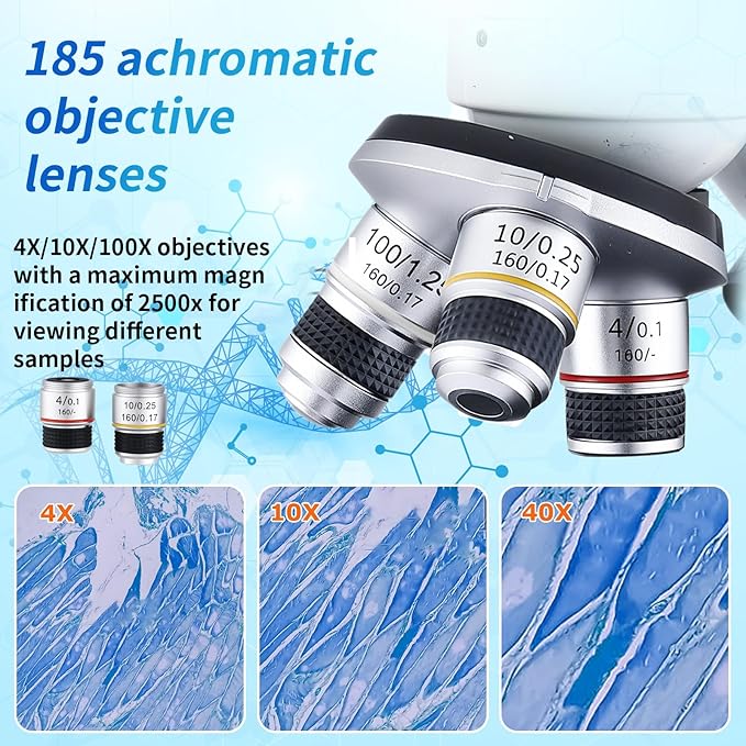 Microscope Magnification 40X-2500X WF25x Eyepieces, Dual LED Illumination, Microscope for Adults, Binocular Microscope for Schools, Homes, Labs, Education
