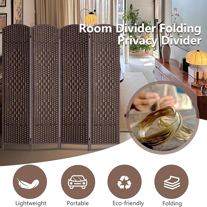 FDW Room Divider 6FT Wooden Screen Folding Privacy Screens Portable Wall Dividers for Home Office Bedroom, Dark Brown