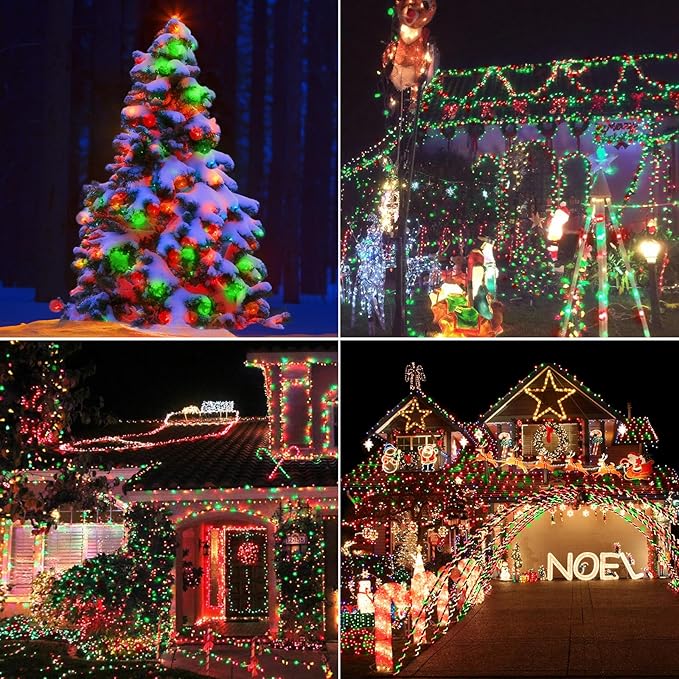 LYHOPE Battery Christmas Lights, 33ft 100 LED Christmas Lights Waterproof 8 Modes Battery Operated String Light for Outdoor & Indoor, Xmas Tree, Wreaths, Holiday Decoration (Red & Green)