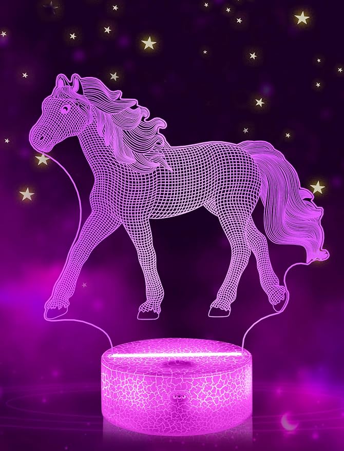 FULLOSUN Horse Gifts for Girl, Horse 3D Night Lights for Kids Illusion Lamp 16 Colors Changing with Remote Birthday Gifts for Child Baby Boy and Girl