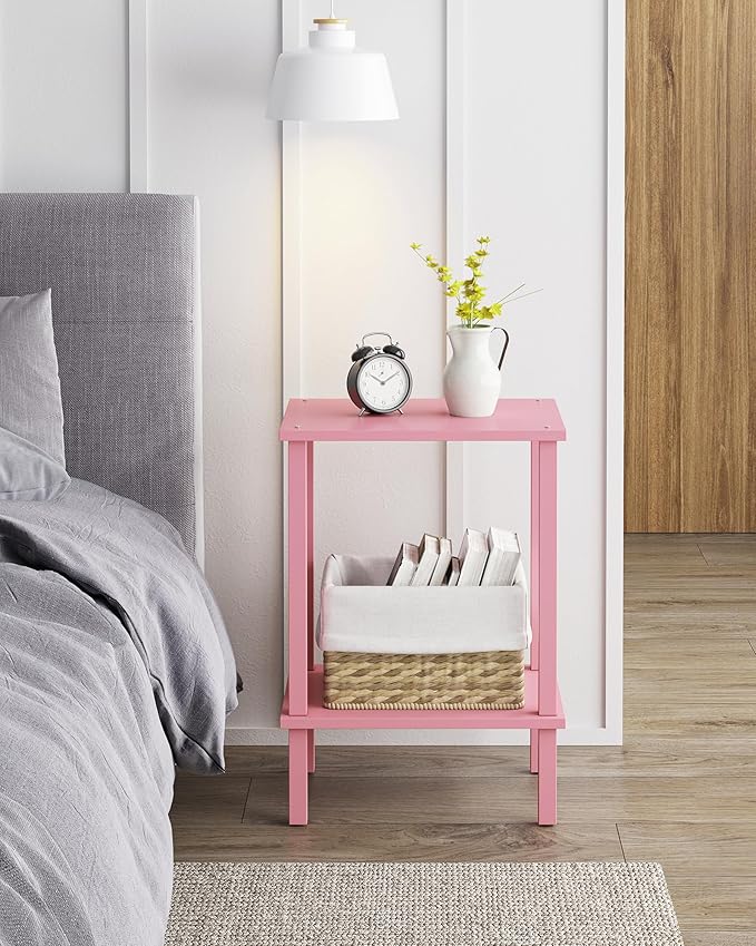 TUTOTAK End Table, Set of 2, Side Table, Nightstand, 2-Tier Storage Shelf, Sofa Table for Small Space, Living Room, Bed Room, Pink TB01BP035