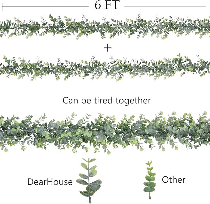 DearHouse 6 Pack Faux Eucalyptus Garland Plant, Artificial Vines Hanging Eucalyptus Leaves Greenery Garland for Wedding Backdrop Arch Wall Decor, 5.9 Feet/pcs UV Protected Indoor Outdoor