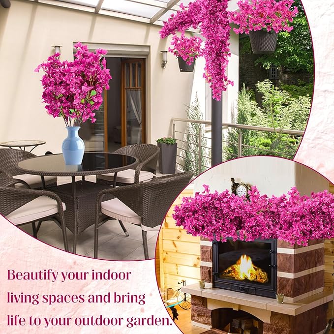 30 Pack Artificial Bougainvillea Floral 38" Silk Long Stem Bougainvillea Plants Hanging Table Centerpiece for Home Wedding Indoor Outdoor Decorations (Rose Purple)