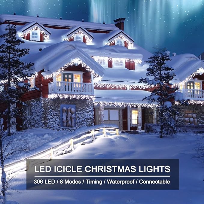 Brightown Icicle Lights Outdoor, 40Ft White Christmas Lights with 81 Drops and 432 LED Icicle Drops, Remote and Timer Controlled, Perfect for House Eaves and Wedding Decor, Pure White