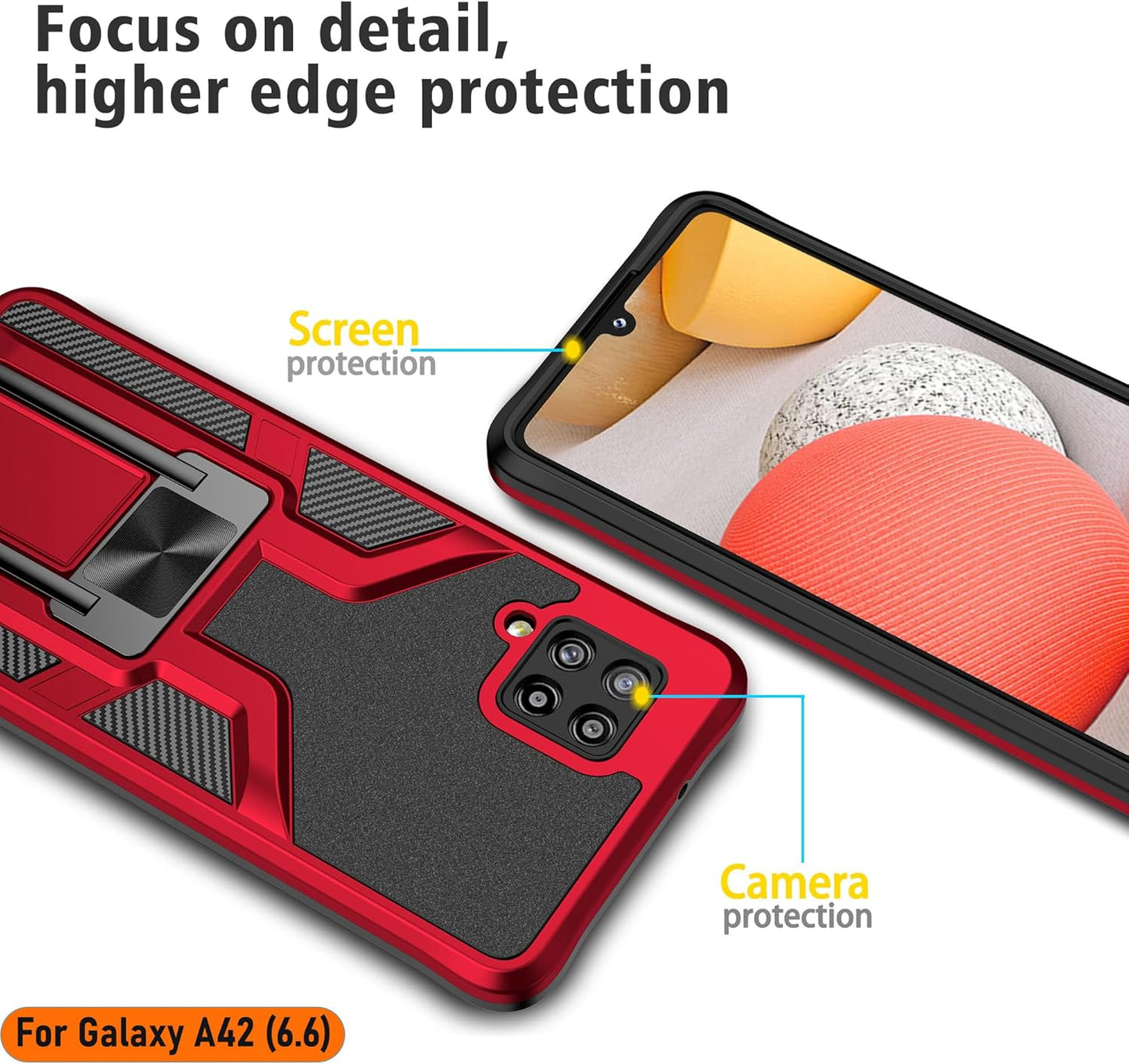 LMDAMZ Heavy Duty Shockproof Kickstand Case for Samsung Galaxy A42 5G, Double Protection (TPU+PC) 6.6 Inch - Red