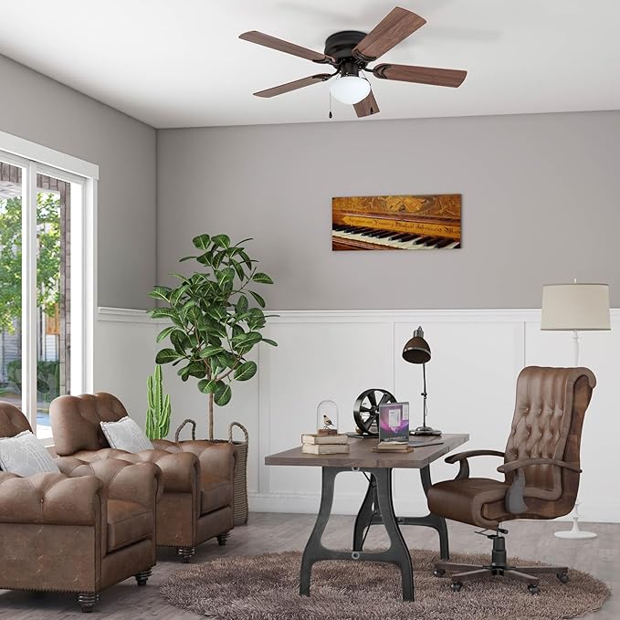 Prominence Home Alvina Traditional 42 Inch Ceiling Fan with Light, LED Flush Mount Ceiling Fan, Indoor Fan with 5 Blades, Light Cherry and Maple Brown Blade Finish Options, Bronze (50860-01)