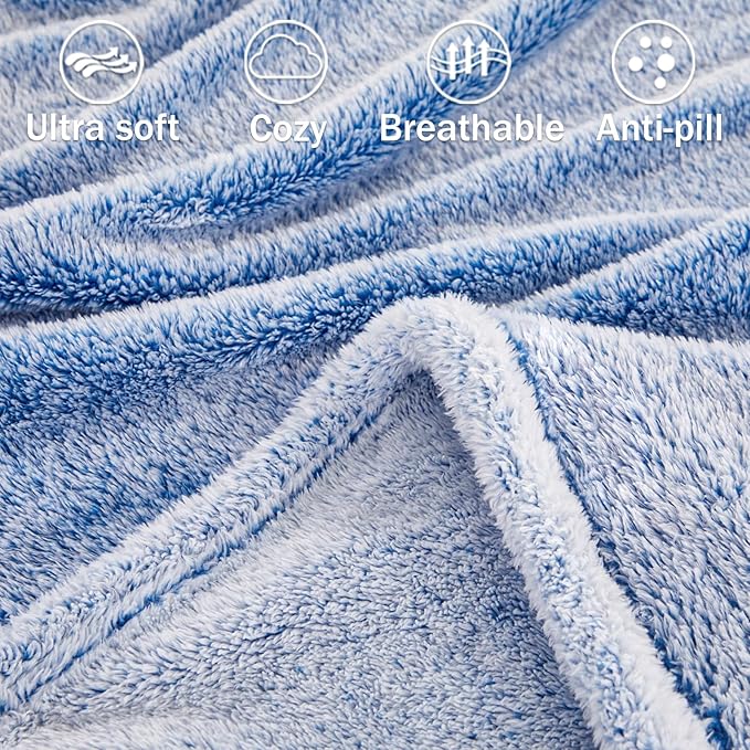 Exclusivo Mezcla Plush Fuzzy Fleece Throw Blanket Extra Large, Super Soft, Fluffy and Warm Blankets for Couch, Bed, Suitable for All Seasons (50x70 Inches, Mixed Cobalt Blue)