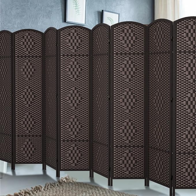 Rose Home Fashion 6 ft Tall Room Divider, Room Dividers and Folding Privacy Screens, 15.7in Privacy Screen 8 Panel Partition Temporary Wall Separation for Private, Dark Coffee