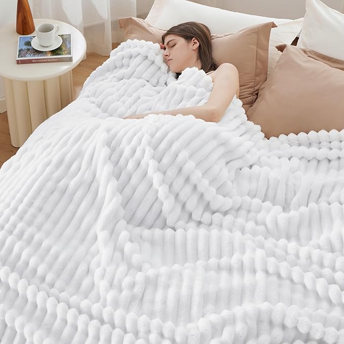 Bedsure GentleSoft Queen Blanket for Couch - Cozy Soft Blankets for Women, Cute Small Fleece Throws for Girls, White, 90x90 Inches