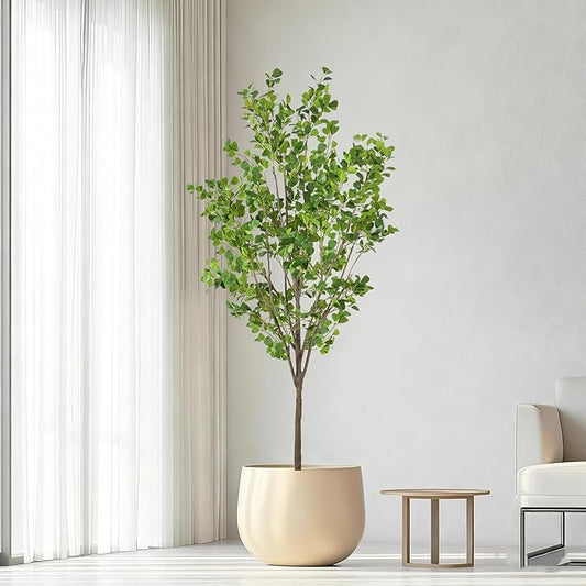 Faux Ficus Tree 7.5ft(90in) Artificial Floor Plant for Indoor Decor Realistic Potted Tree with Texture Silk Leaves and Natural Wood Trunk for Home Living Room,Office Perfect Housewarming Gift