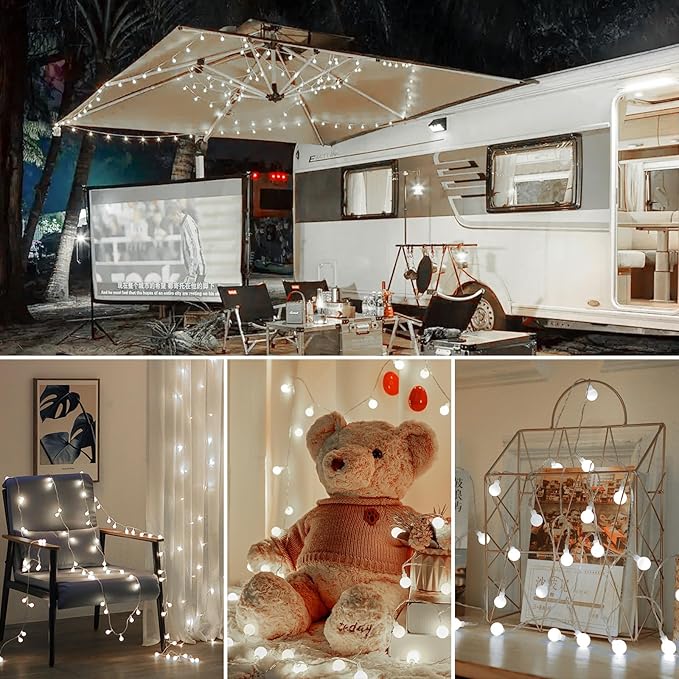2 Pack Globe String Lights Battery Operated - 21 Feet 60 Led Fairy Lights, 8 Modes with Remote Mini Globe Lights for Indoor Outdoor Bedroom Party Wedding Garden Christmas Tree Decor, Pure White