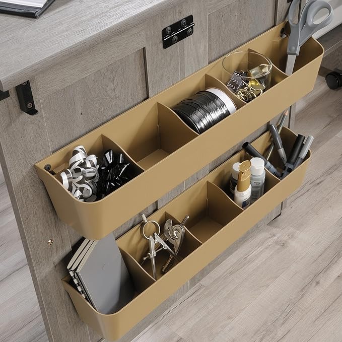 Sauder Craft Cart Storage Cabinet, Rolling Sewing Table with Expandable Top, Mystic Oak