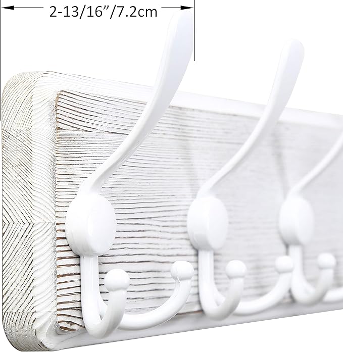 WEBI Coat Rack Wall Mounted,Wood Coat Hooks Wall Mount,16" Hole to Hole,Large Coat Hanger Wall Hook Rack,5 Triple Hooks for Hanging Coats,Hats,Jacket,Clothes,Entryway,White,2 Packs