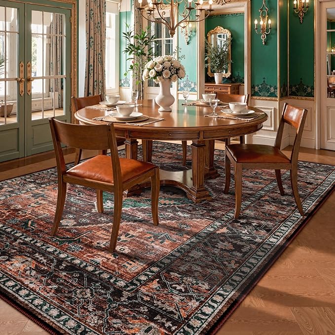 Lahome Area Rugs 5x7 for Living Room - Washable Non-Slip Ultra-Thin Bedroom Carpet, Non-Shedding Oriental Vintage Distressed Carpet Rug for Dining Room Office