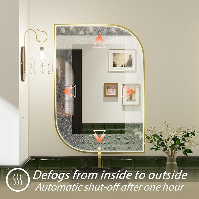 22x32 Inch LED Bathroom Mirror with Lights, Adjustable 3000K/4500K/6000K, Irregular Gold Frame Lighted Bathroom Vanity Mirror, Anti-Fog, Stepless Dimmable, Wall Mounted