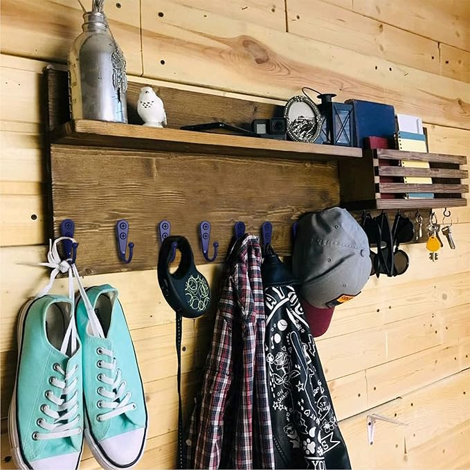15-Pack Coat Hooks with 30 Screws | Heavy Duty Wall Mounted for Robe, Backpack & Keys | Entryway, Bathroom, Bedroom Hanging Hardware (Purple)