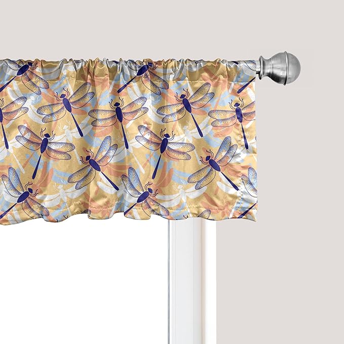 Ambesonne Dragonfly Window Valance, Uneven Big Repetitive Winged Bug 2 Pairs of Patched Wings Flying Orange Blobs, Curtain Valance for Kitchen Bedroom Decor with Rod Pocket, 42" x 18", Sand Brown