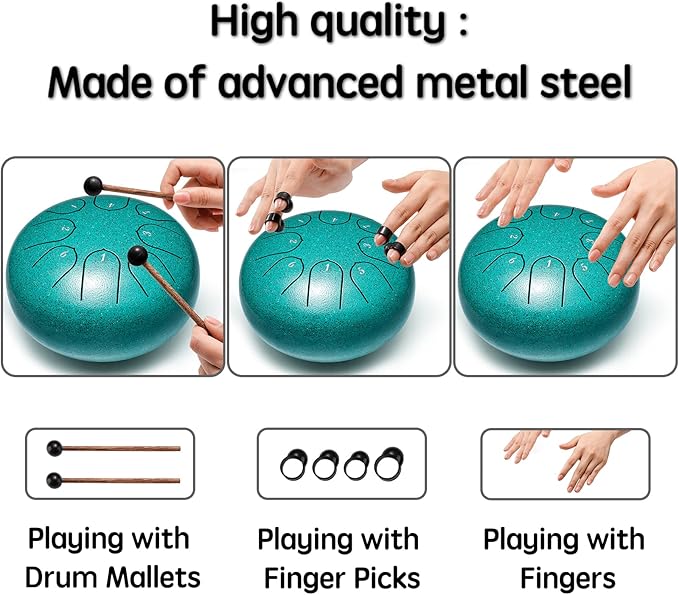 Steel Tongue Drum Percussion, 6 Inch 8 Notes Musical Instruments, Music Gifts for Family Friends (Malachite)