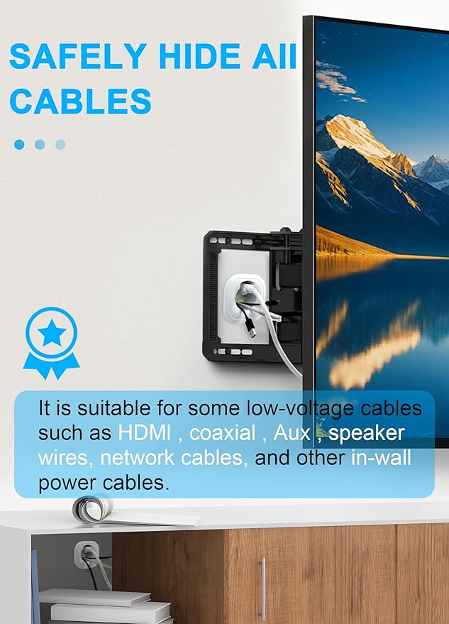 in Wall Cable Management Kit with Hole Saw Drill Attachment - Includes Power & Low Voltage Cord Management - Hide TV Wires for Wall-Mounted TVs