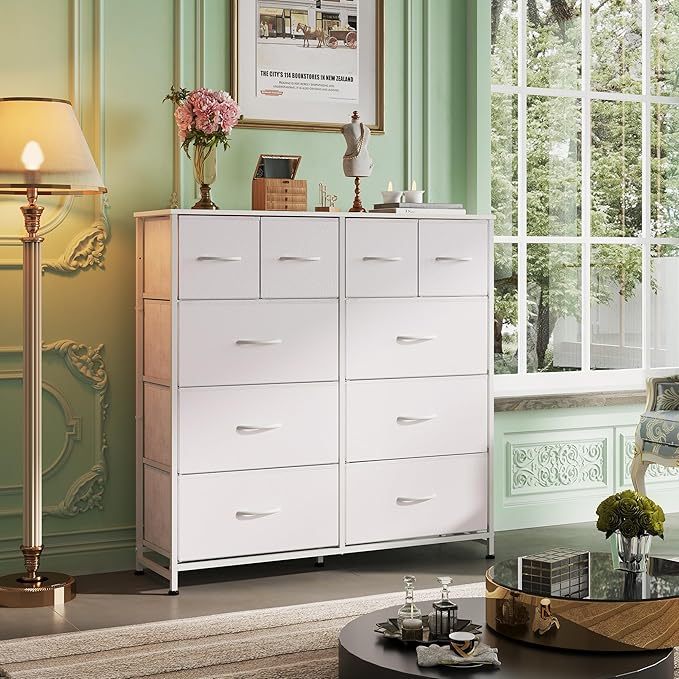 WLIVE White Dresser for Bedroom with 10 Drawers, Tall Chest of Drawers for Bedroom, Storage Drawer Unit, Organizer Unit for Hallway, Closet