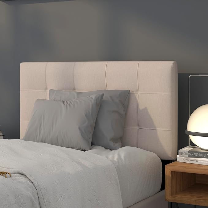 Flash Furniture Bedford Box Stitch Tufted Upholstered Twin Size Headboard in Beige Fabric