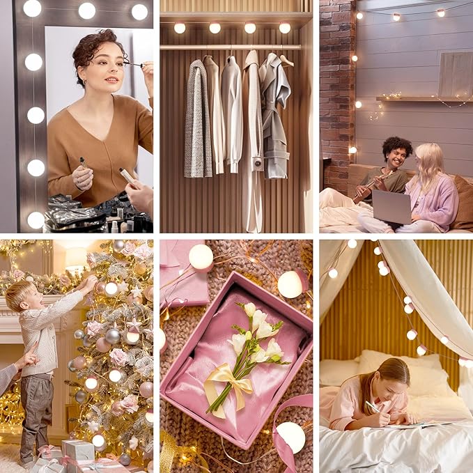 Consciot LED Vanity Lights for Mirror, Hollywood Style Vanity Light with 10 Dimmable Bulbs, Adjustable Color & Brightness, USB Cable, Mirrors Lights Stick on for Makeup Table Dressing Room Mirror