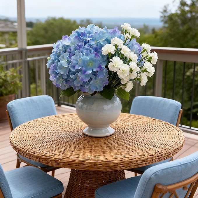 100PCS Artificial Hydrangea Flowers, Fake Flowers Silk Hydrangea Full Flowers Heads with Stems for Wedding Home Party Shop Baby Shower Decor (Blue Purple)