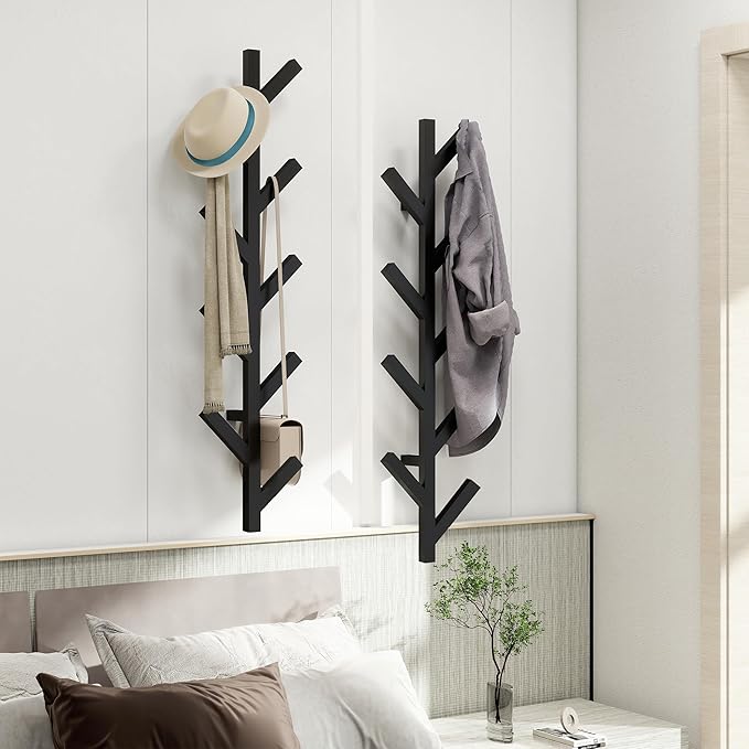 Vlush Wall Mounted Metal Coat Rack with 9 Hooks Modern Minimalist & Upright Coat Rack for Hanging Clothes, Hats, Hanging Bags and Scarves Entrance Wall Iron Coat Racks (Black)