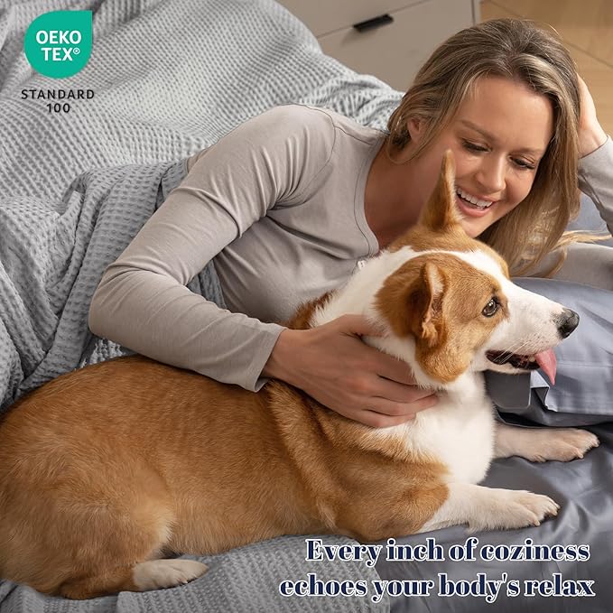 PHF 100% Cotton Waffle Weave Blanket Queen Size for Bed,Snag Proof Lightweight Breathable Moisture-Wicking Throw for Couch,Great for Layering in Cold Weather,Home Decor Gift-Light Grey