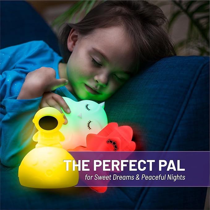 Lumipets Junior Astronaut Night Light, Soft Silicone Material, 8 Soothing Colors, Cordless, Easy Control, Portable