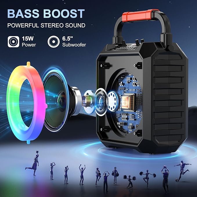 JYX Karaoke Machine with Two Wireless Microphones, Portable Speaker with LED Lights for Kids and Adults, Supports Bluetooth/USB/TF/AUX for Party