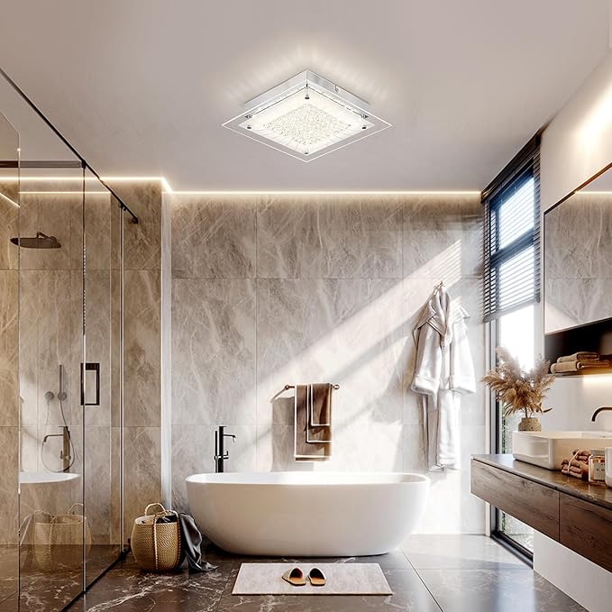 Flush Mount Ceiling Light 11IN Hallway Light Fixtures Ceiling Square Crystal Ceiling Light Fixture Dimmable Light Fixtures for Kitchen, Bathroom, Bedroom, Hallway Ceiling Lights