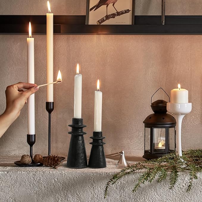 Antique Black Handcrafted Iron Taper Candle Holders - Set of 2 Decorative Candle Stands for Weddings, Dining, and Parties