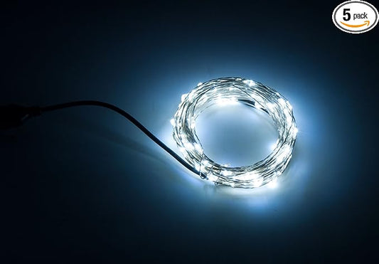 Karlling USB Plug in LED Fairy Lights,5 Packs of 100 LED Bulbs 33 Ft Silver Wire Waterproof Starry String Lights for Bedroom Patio Garden Party Wedding Commercial Lighting (White)