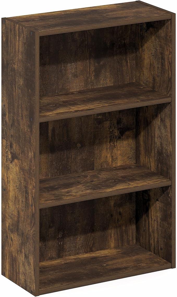 Furinno Basic Book Shelf, 3-Tier Bookshelf, Cube Storage Organizer Bookcase with Open Shelf, 7 x 17 x 26, for Living Room, Bedroom, Home Office, Amber Pine
