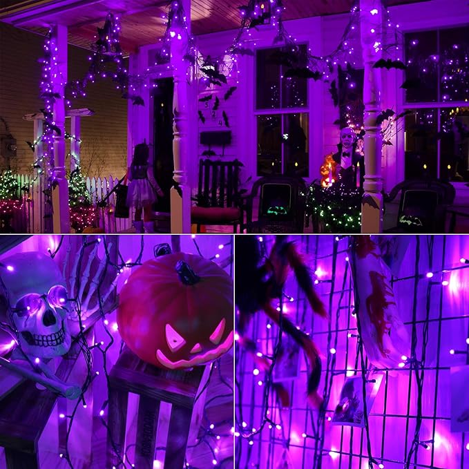 ODEETRONIC Purple Halloween Lights, 98.4ft 300 LED Purple String Lights, 8 Modes Halloween Light String Connectable, Plug in Twinkle Fairy Light Waterproof for Outdoor Holiday Party Home Tree Decor