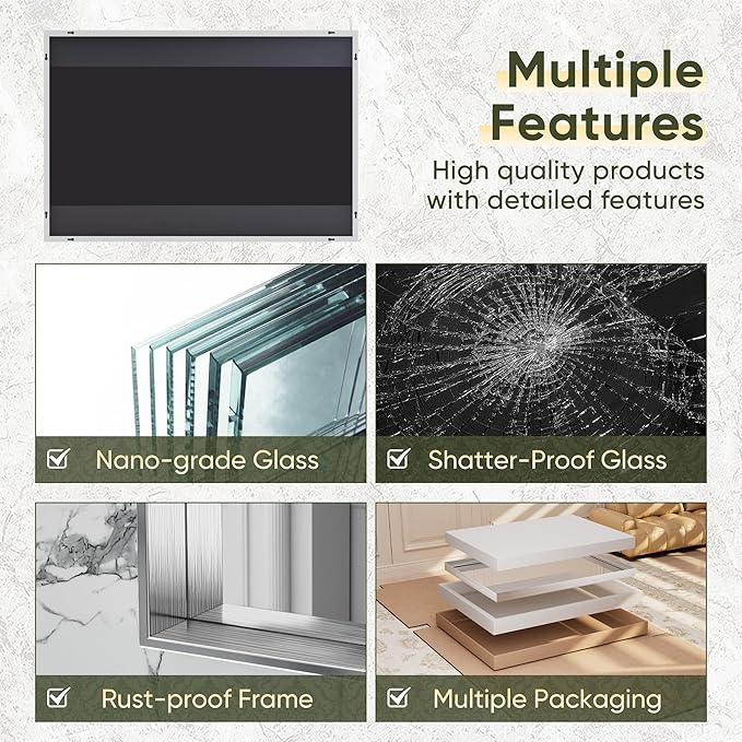 Suidia Bathroom Mirror, 30" x 30" Rectangular Wall Mirror, Metal Framed Wall Decor Wall-Mounted Mirrors for Bathroom, Bedroom, Living Room, Entryway, Silver