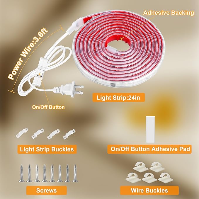 maylit Under Cabinet Strip Lighting Plug in 24in, Ultra Bright Small LED Light Bar, 2700K Warm White, Wired Lights for Kitchen Cabinet, Counter, Workbench, Desk, Closet, Shelf, Indoor