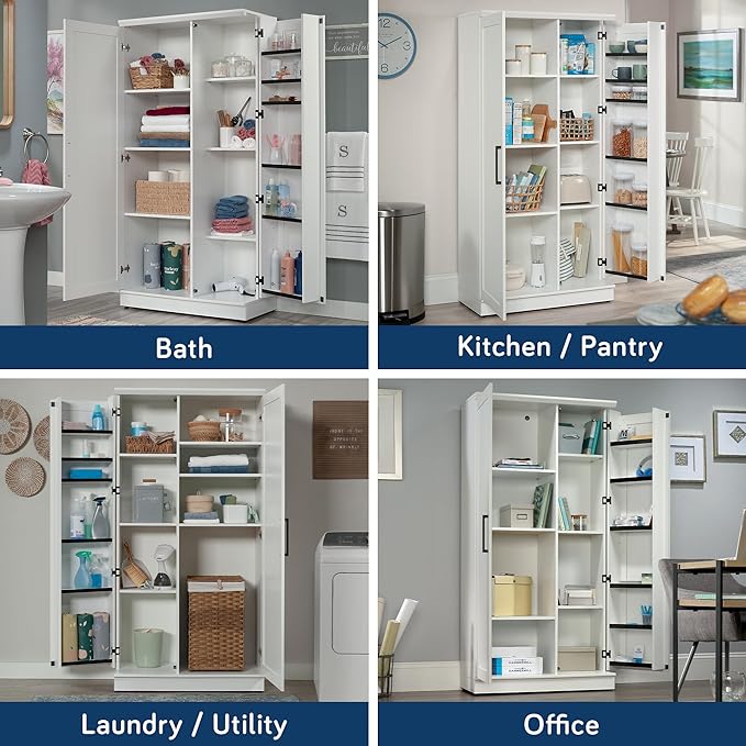 Sauder HomePlus Kitchen Storage Pantry Cabinet with Swing Door Storage and Adjustable Shelves, in Soft White finish